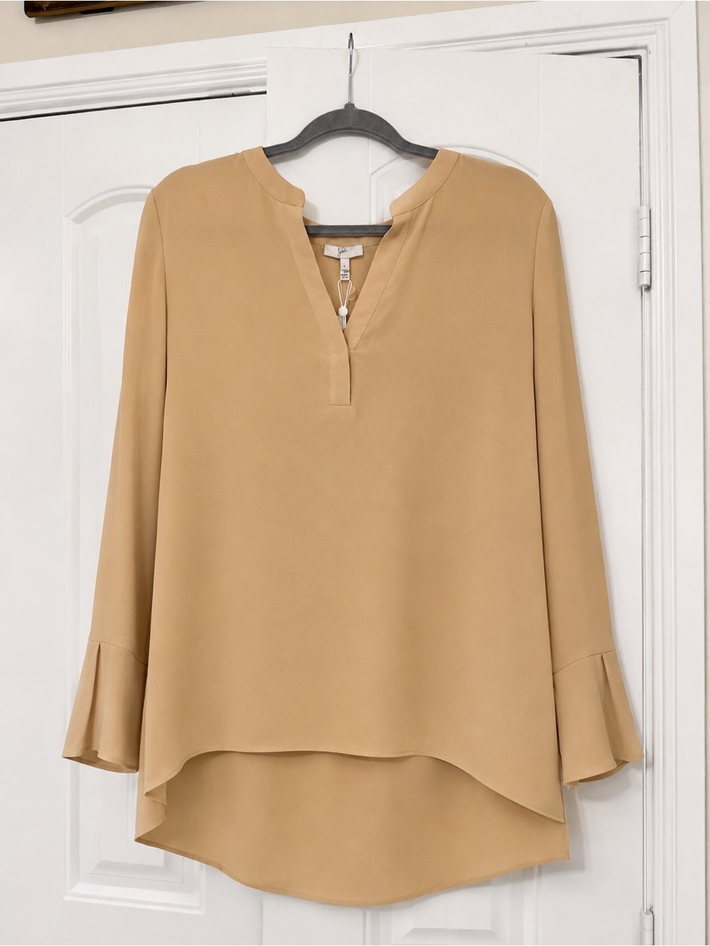 Joie Camel Split-Neck Tunic with Flared Cuffs